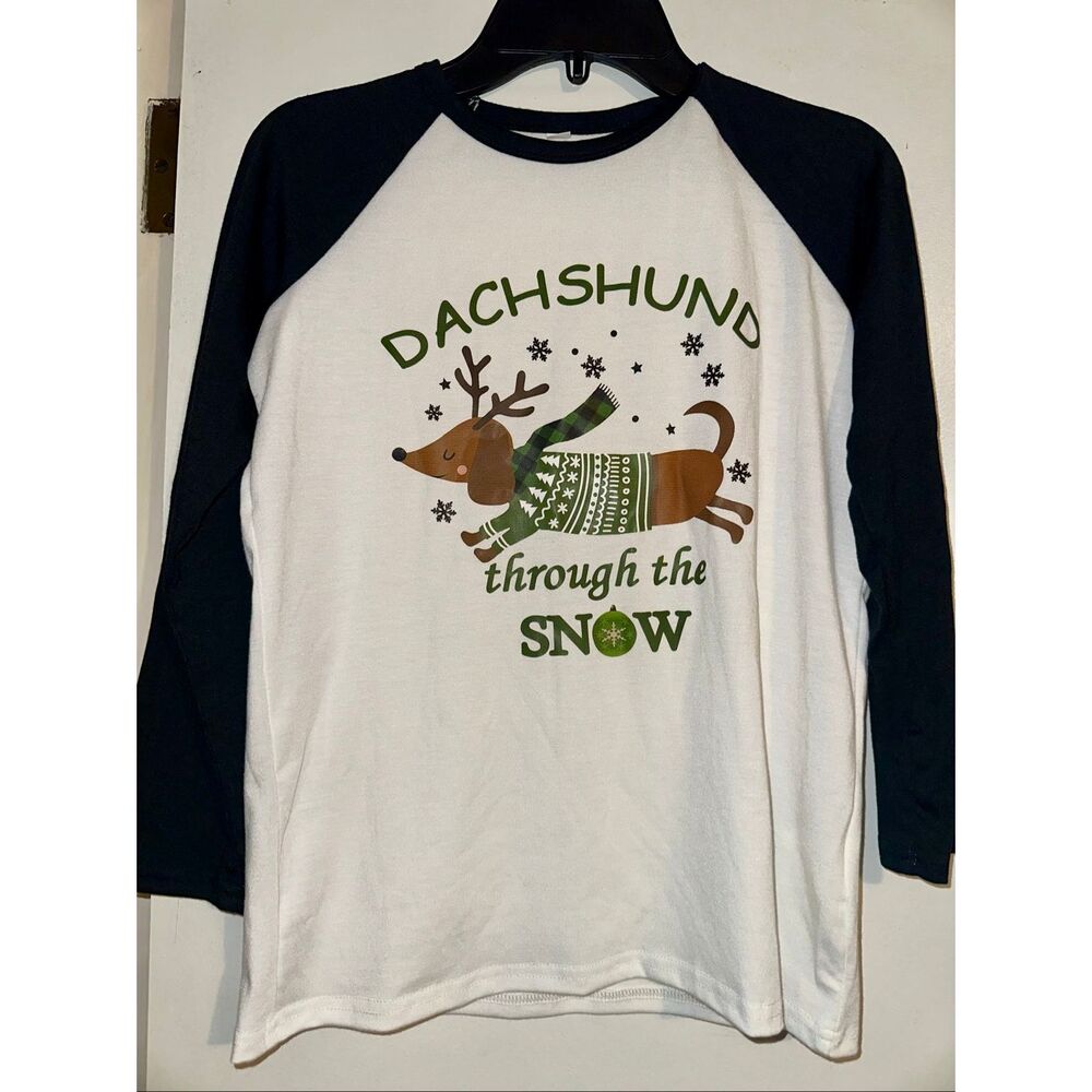 Youth White Green dachshund 2 Piece Christmas Pajama Set Size Medium 9 10 years - Picture 2 of 4